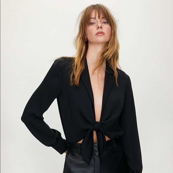 NWT Aritzia Babaton Ace Long Sleeve Tie Up Bodysuit in Black - Picture 4 of 7